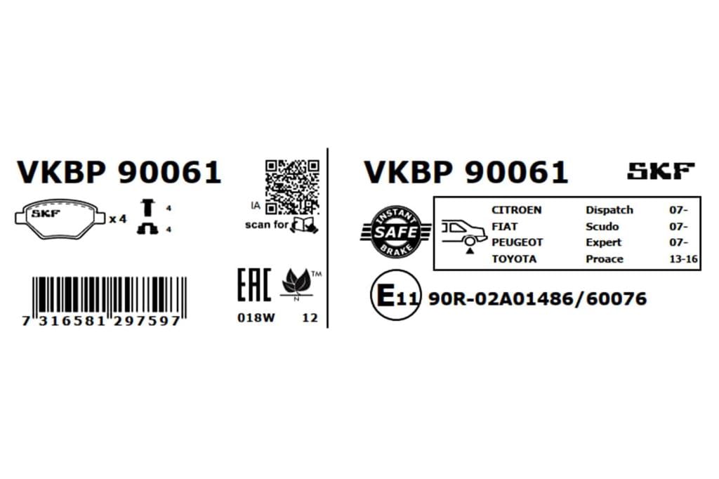 Jogo de 4 pastilhas de travão SKF ref. VKBP 90061
